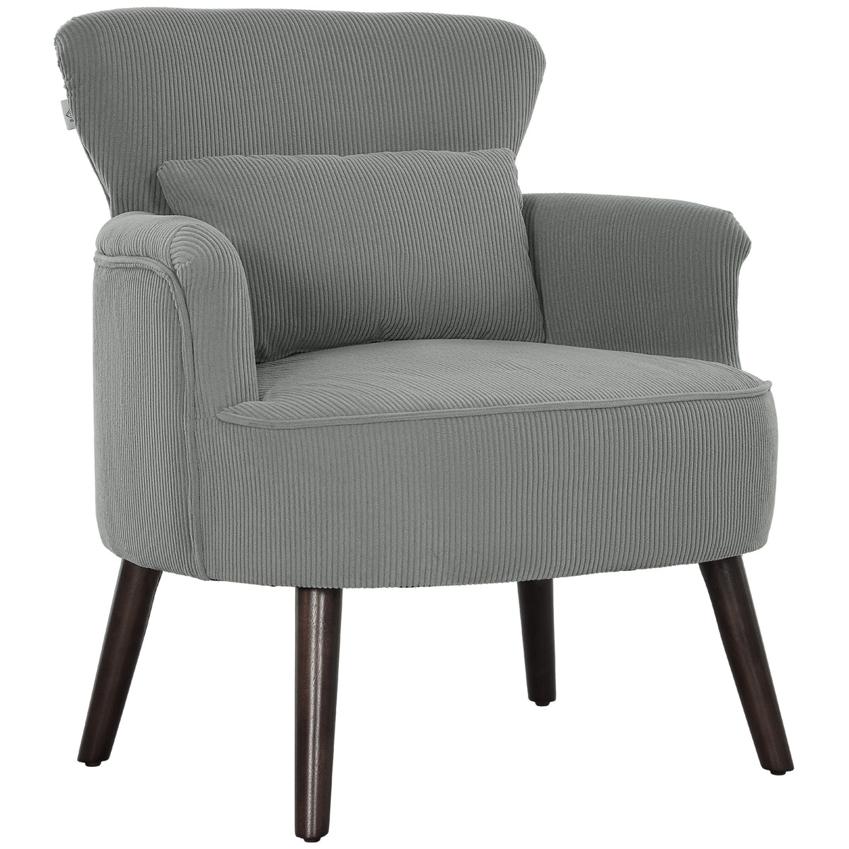 HOMCOM light grey corduroy accent chair with lumbar pillow and dark wood legs