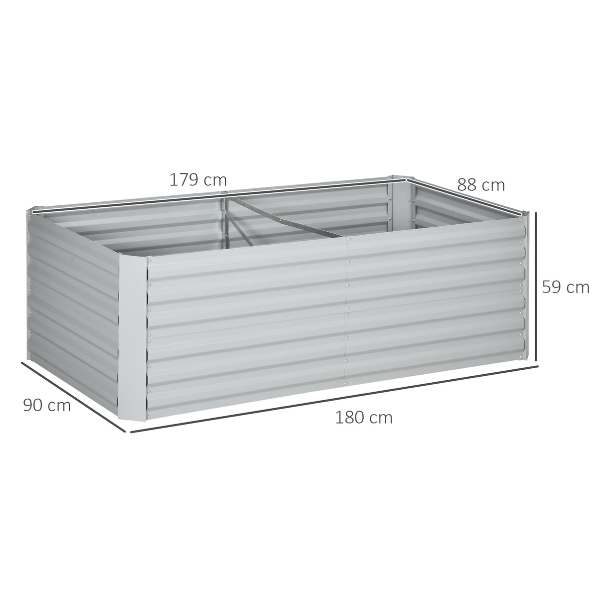 Raised garden bed measuring 180 x 90 x 59 cm