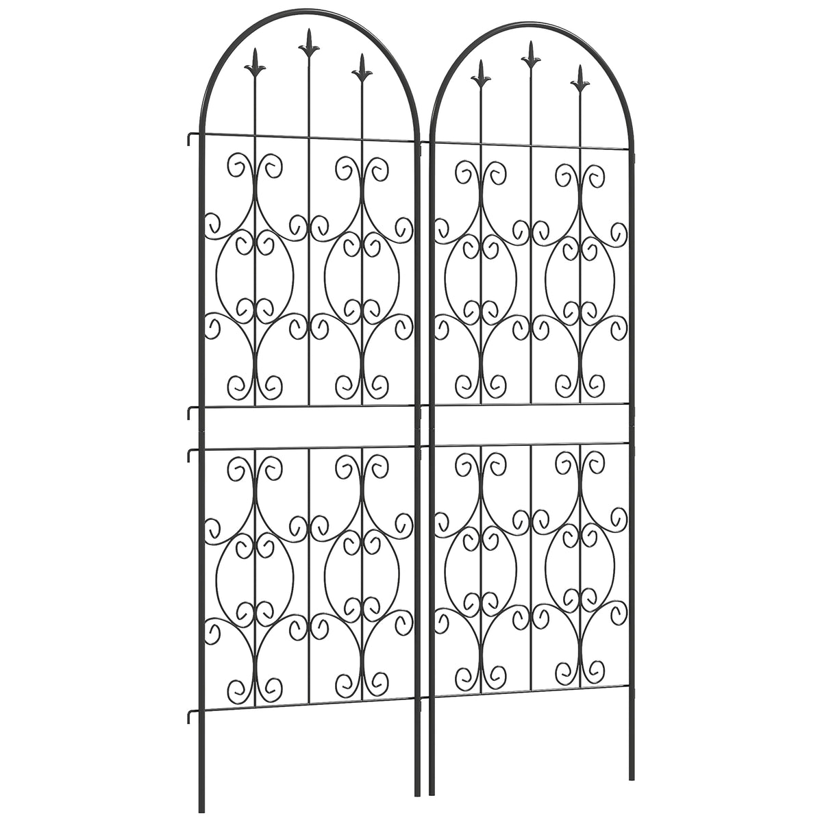 Outsunny set of two black metal garden trellis panels with arched tops and scrollwork