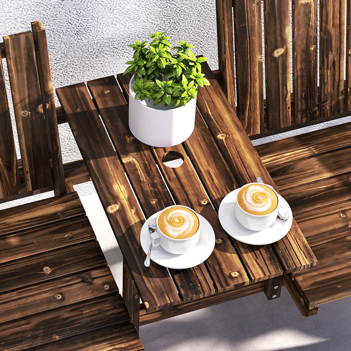 Outsunny 2-Seater Garden Loveseat with Table and Parasol Hole for Porch, Patio, Carbonised Finish