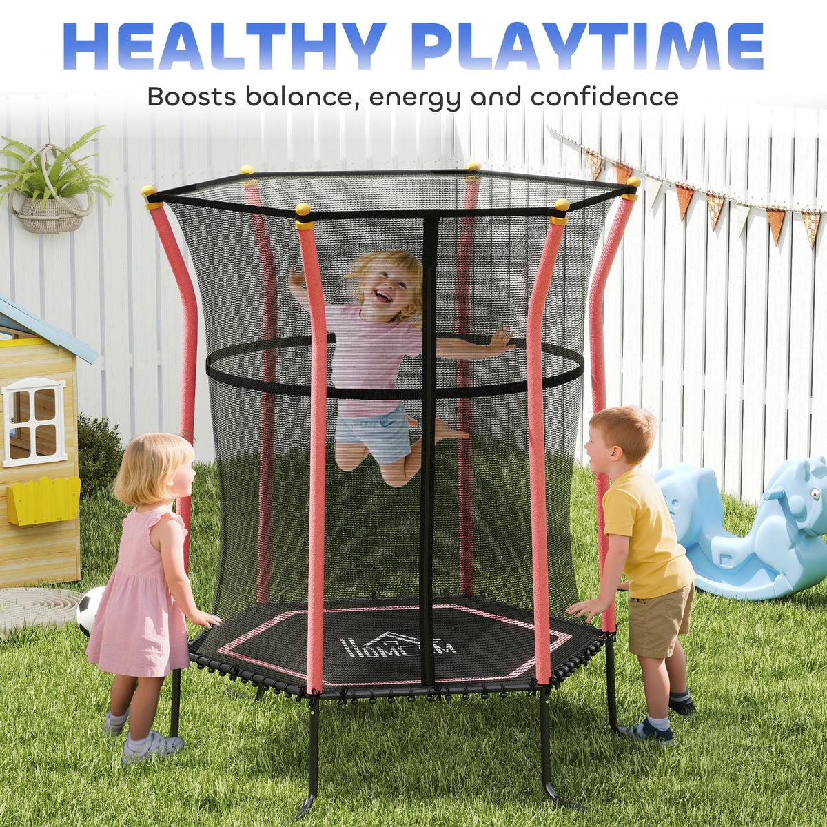 HOMCOM Kids Trampoline Mini Bouncer with Enclosure Safety Net For Ages 3-10 Years - Red