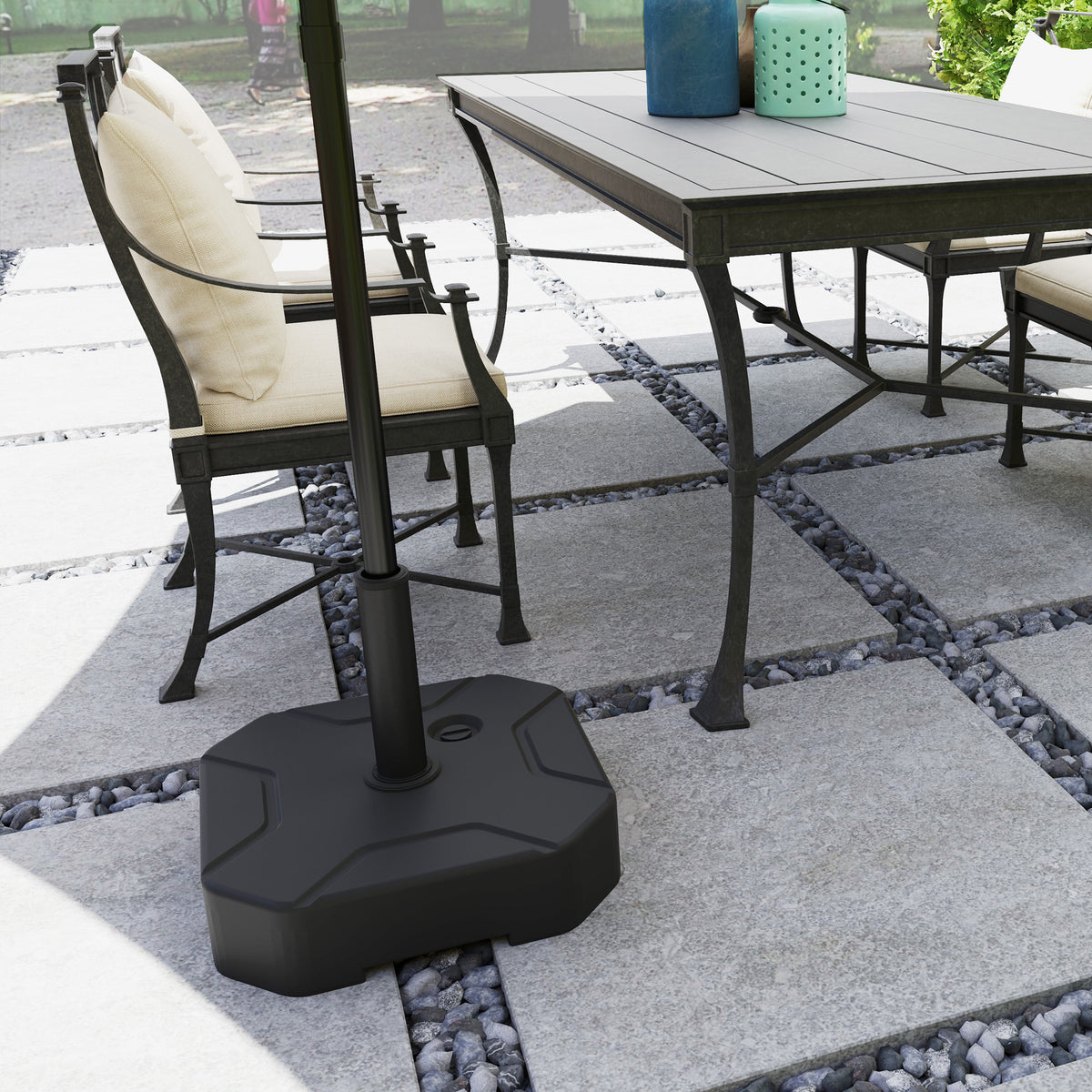 Outsunny Square Garden Parasol Base, Garden Umbrella Stand Heavy Duty Parasol Base, Filled Up to 25kg with Sand or 20kg with Water for for 38, 48 mm Poles, Black