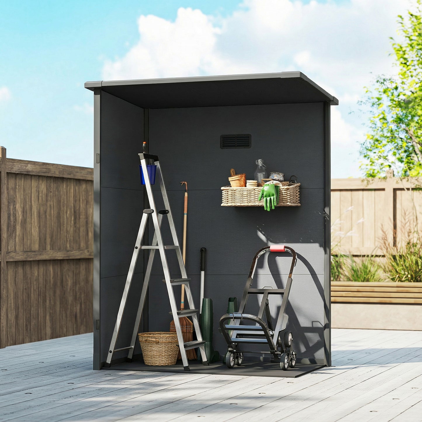 Outsunny 5' x 3' Garden Shed with Floor, Outdoor Storage Shed with Lockable Door, Window and Vent, Dark Grey