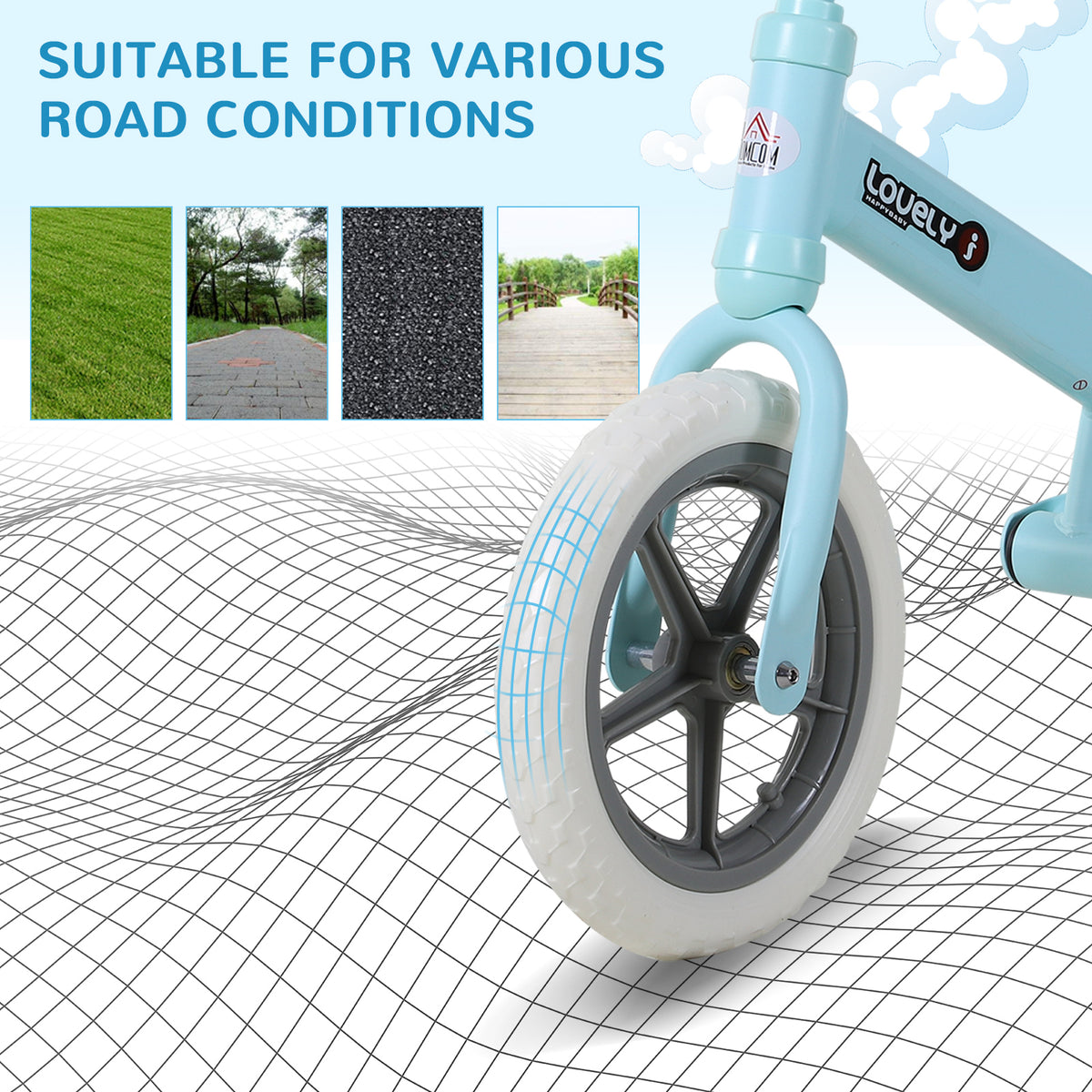 HOMCOM 12" Kids Balance Bike No Pedal Bicycle EVA Tyre Adjustable Seat Toddler Training Bike W/ Shock Absorber 2 - 5 Years Gift for Boys Girls Blue