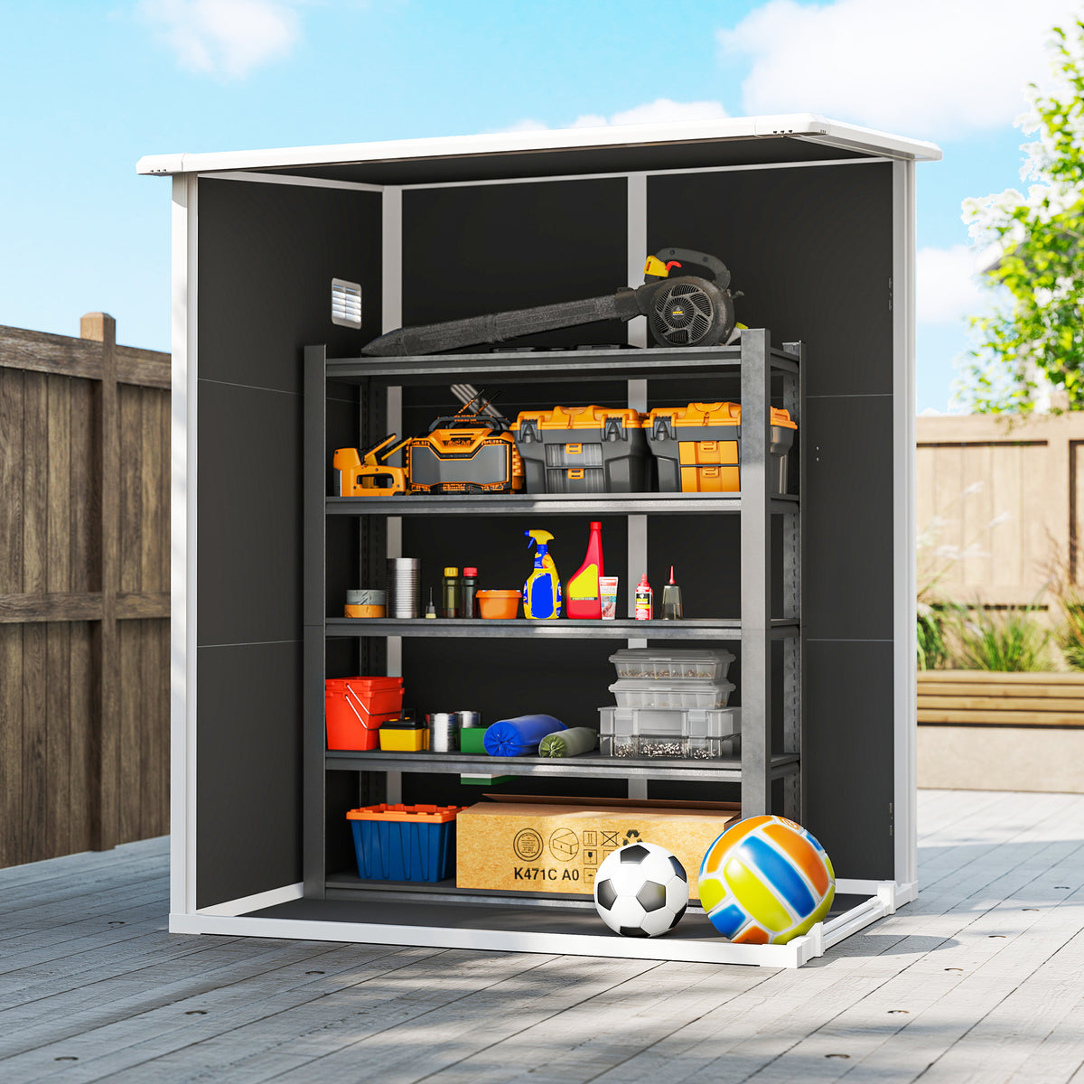 Outsunny 4'x5' Garden Storage Shed, Lean to Shed, Lockable Garden Shed with Window, Vent and Plastic Roof, Black