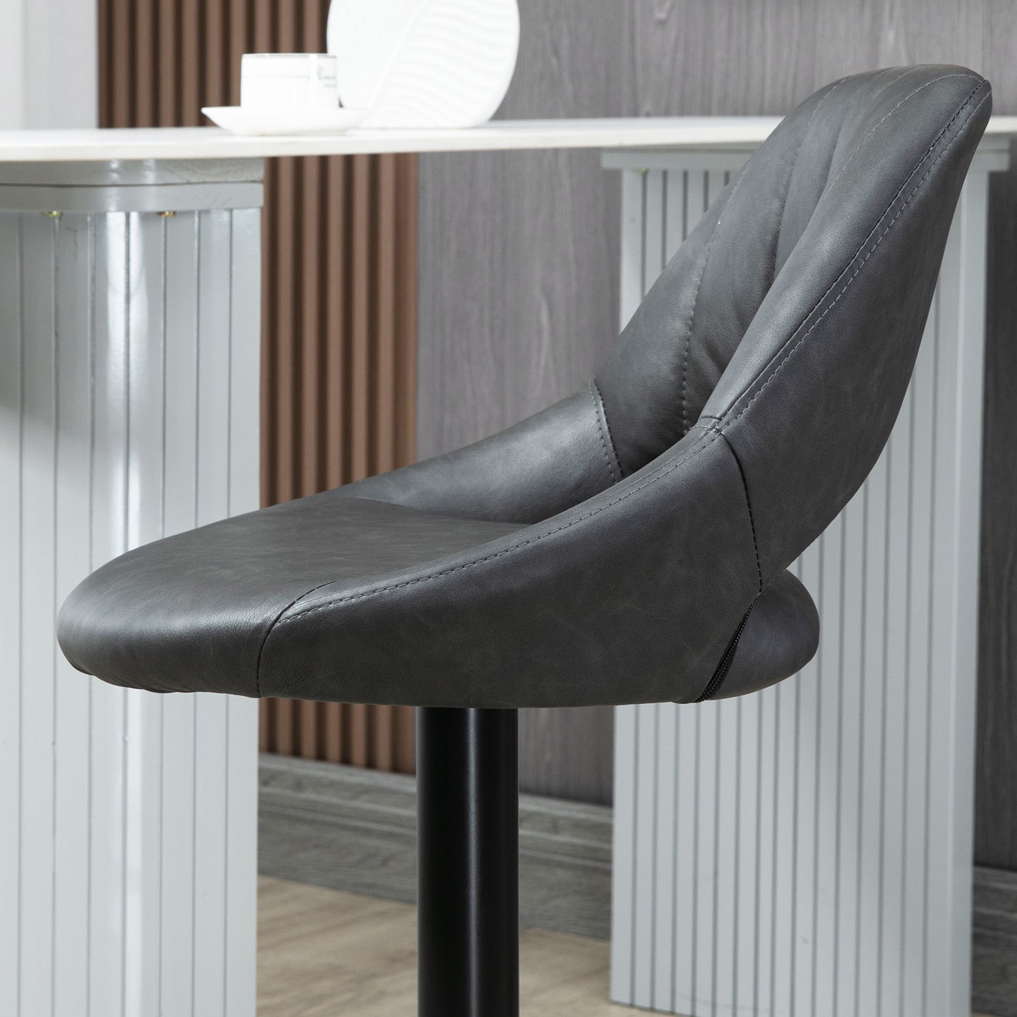 HOMCOM Bar Stools Set of 2, PU Leather Swivel Barstools with Backrest and Footrest for Kitchen, Counter, Breakfast Bar, Grey