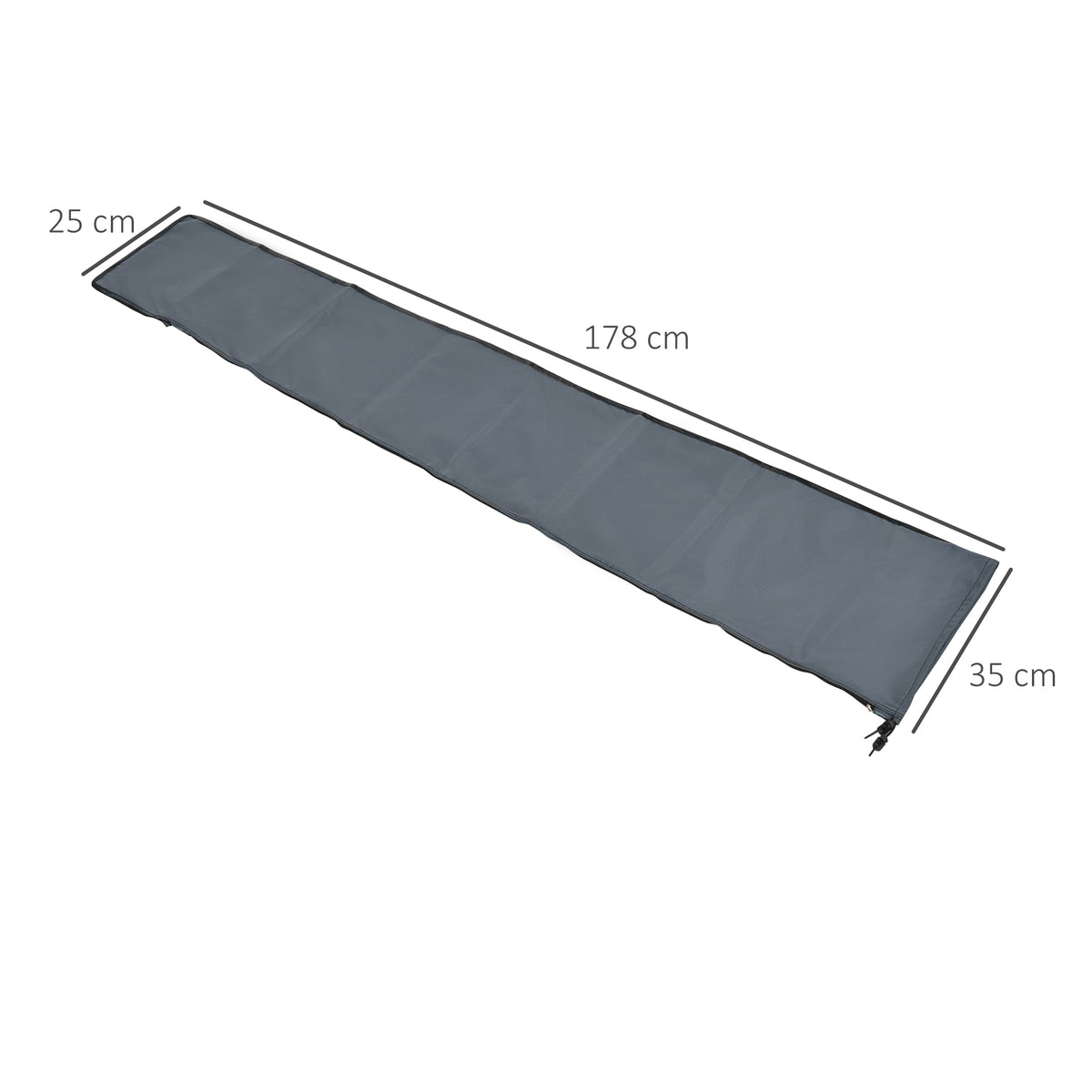 Outsunny gray cantilever umbrella cover, shown flat with dimensions of 178 by 35 cm and a 25 cm end.