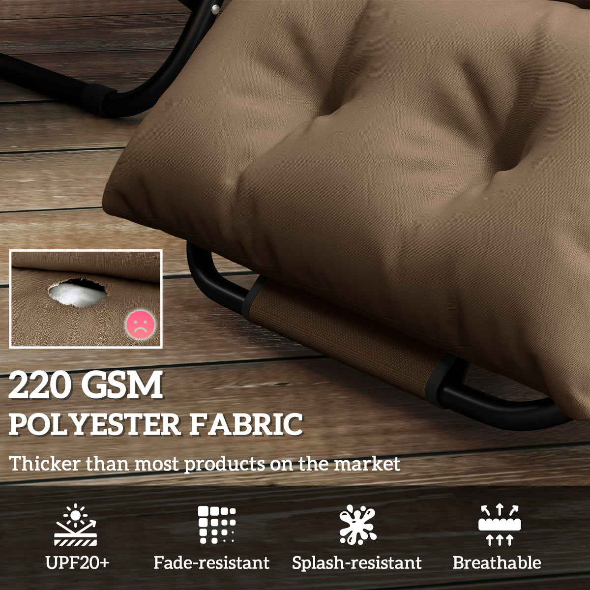 Close-up of khaki polyester cushion fabric with deep tufting