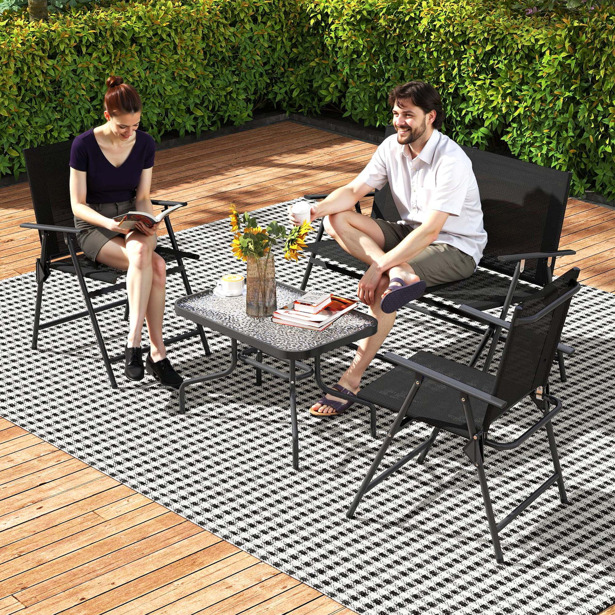 Outsunny Four-Piece Metal Garden Sofa Set - Black