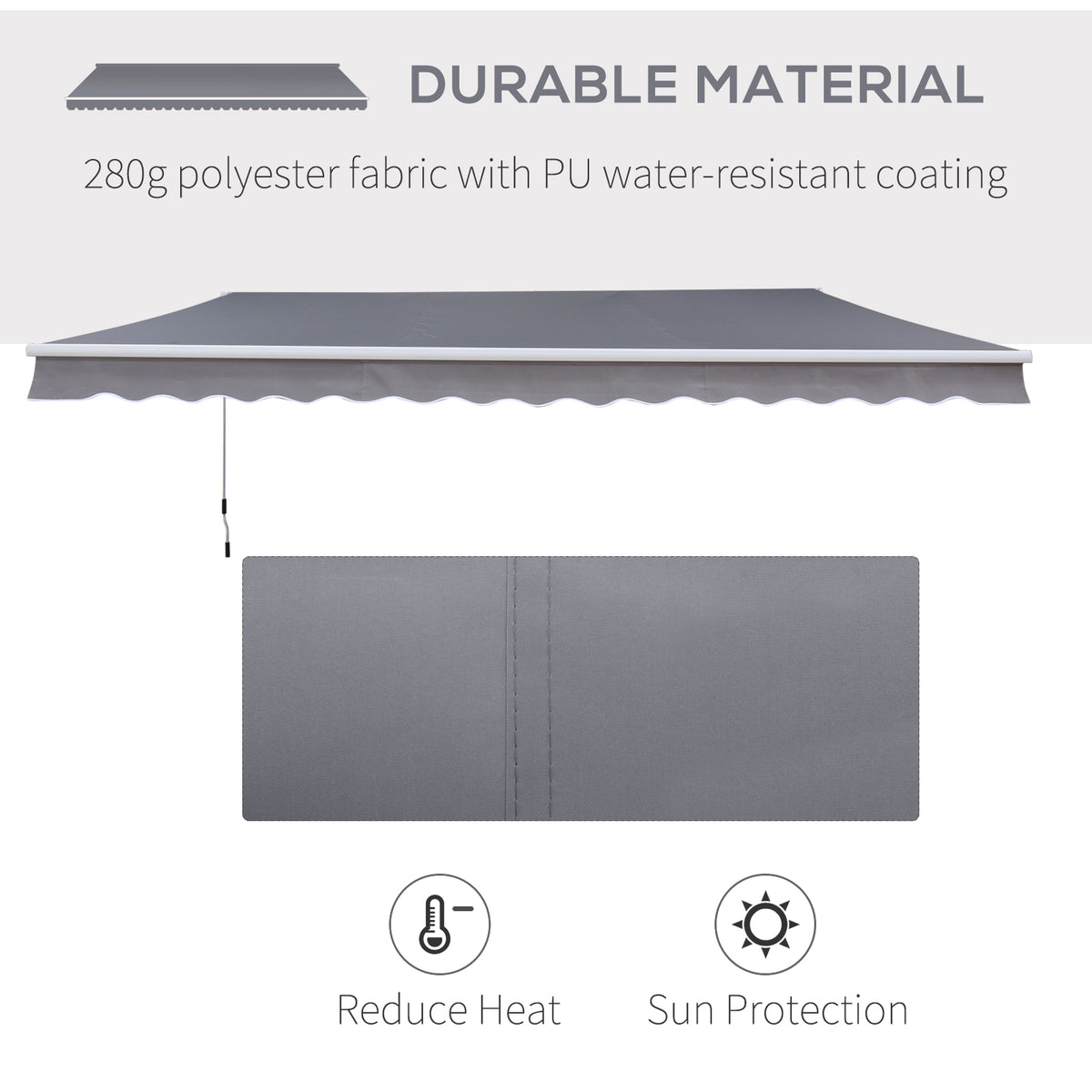 Gray retractable awning canopy with water-resistant polyester fabric