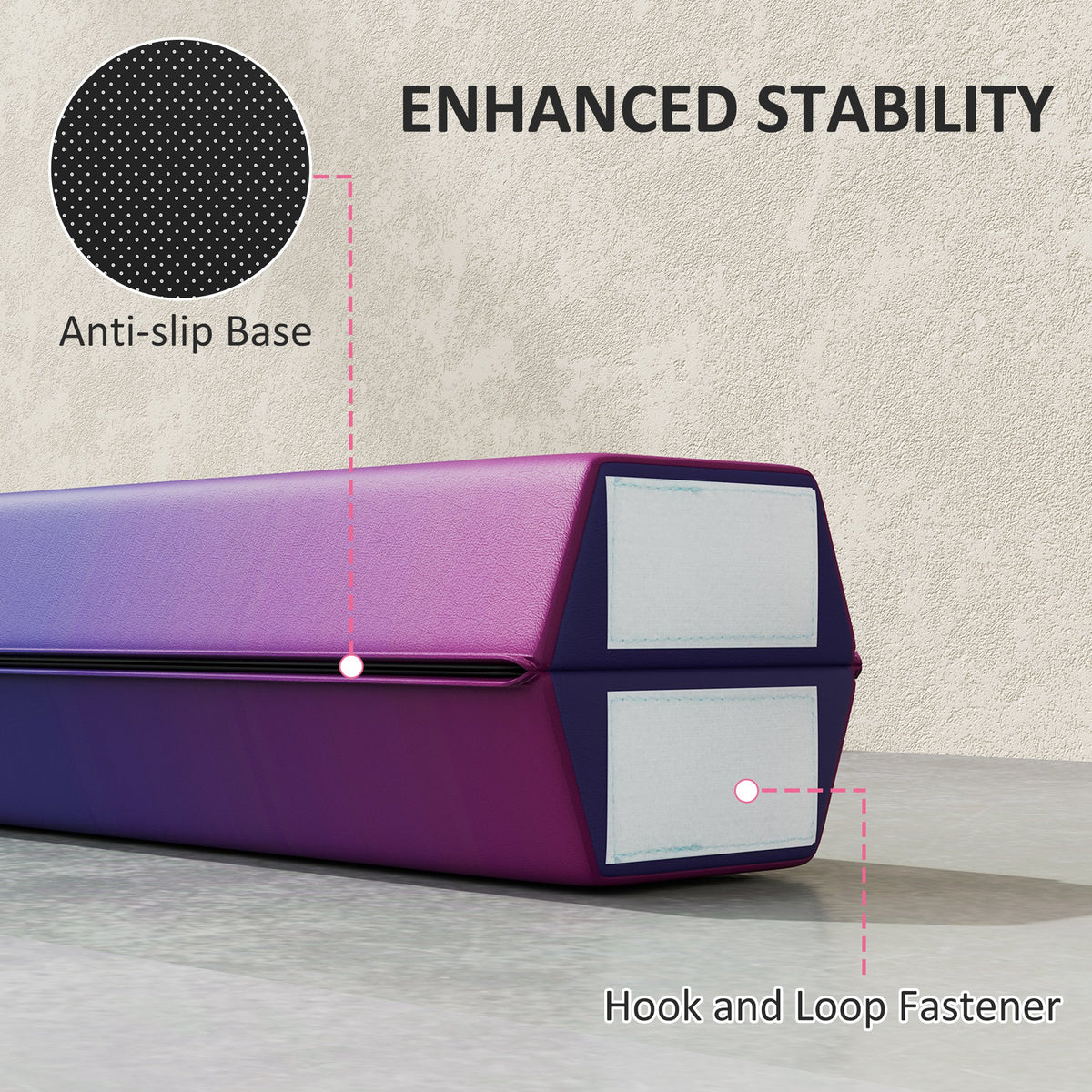 SPORTNOW balance beam end showing anti-slip base and hook-and-loop fastener