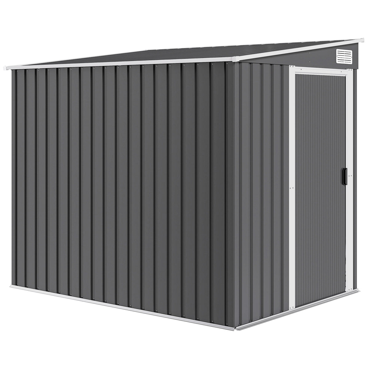 Outsunny dark gray galvanized metal shed with a sloped roof and sliding door