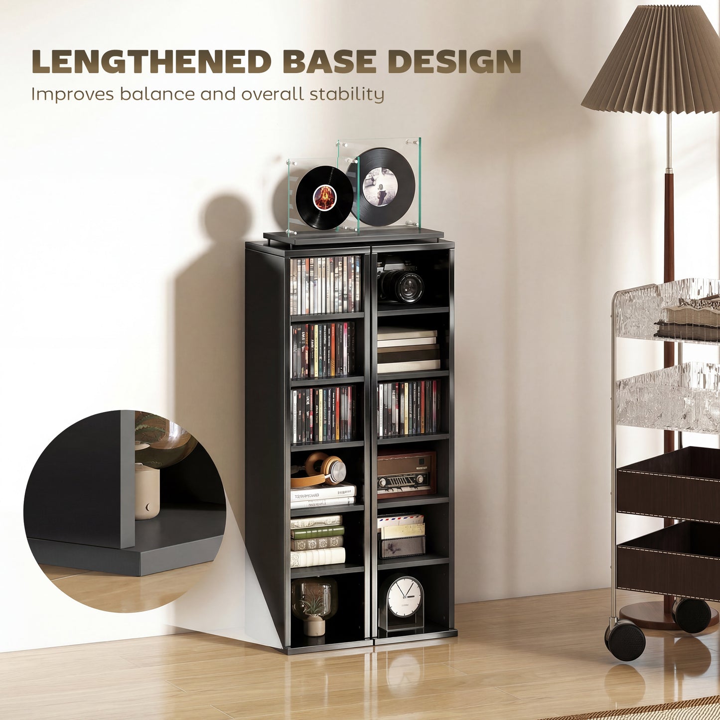 HOMCOM Set of 2 CD Media Display Shelf Unit Tower Rack with Adjustable Shelves, High Gloss Black