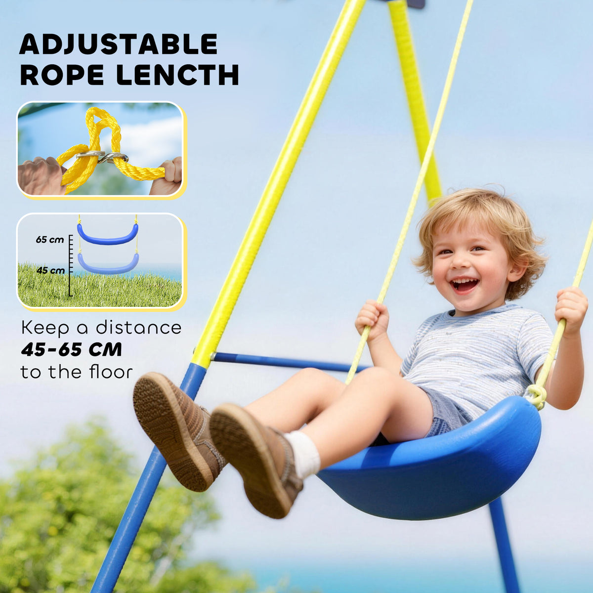 AIYAPLAY 4-in-1 Kids Swing Set with Saucer Swing, Basketball Hoop and Football Goal, Outdoor Playground Playset for Garden