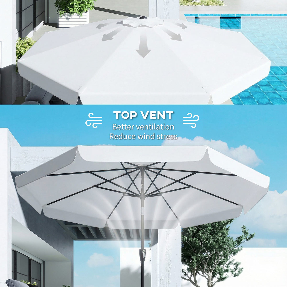 Outsunny 3 m Garden Parasol with Tilt Mechanism & Crank Handle, UPF 30+ Patio Umbrella Outdoor Table Umbrella, Cream White