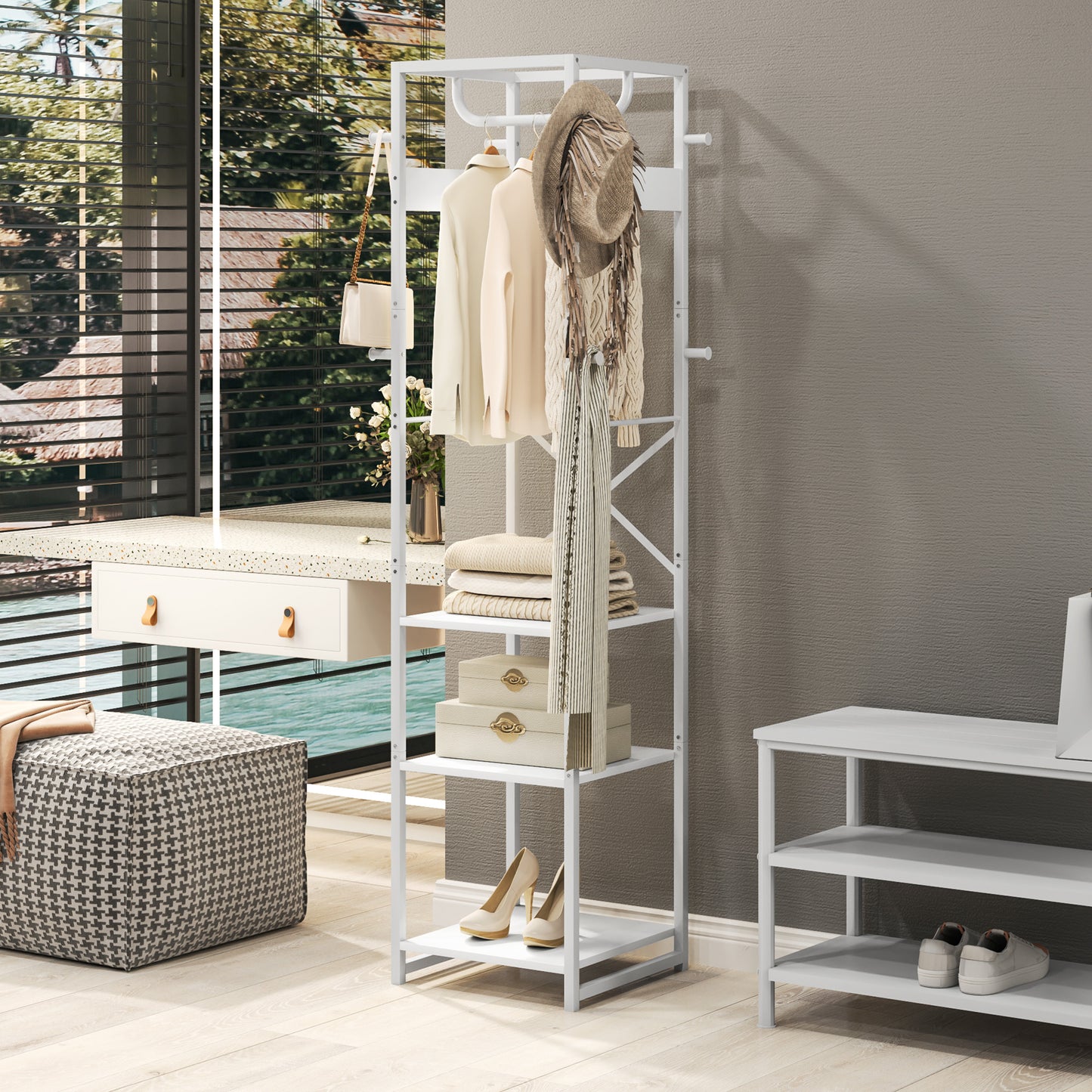 HOMCOM Multi-Storage Clothes Rack - White