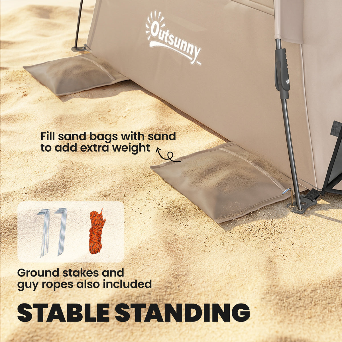 Outsunny 2-3 Person Pop Up Beach Tent, UPF15+ Sun Shelter with Extended Floor, Sandbags, Mesh Windows and Carry Bag, Brown