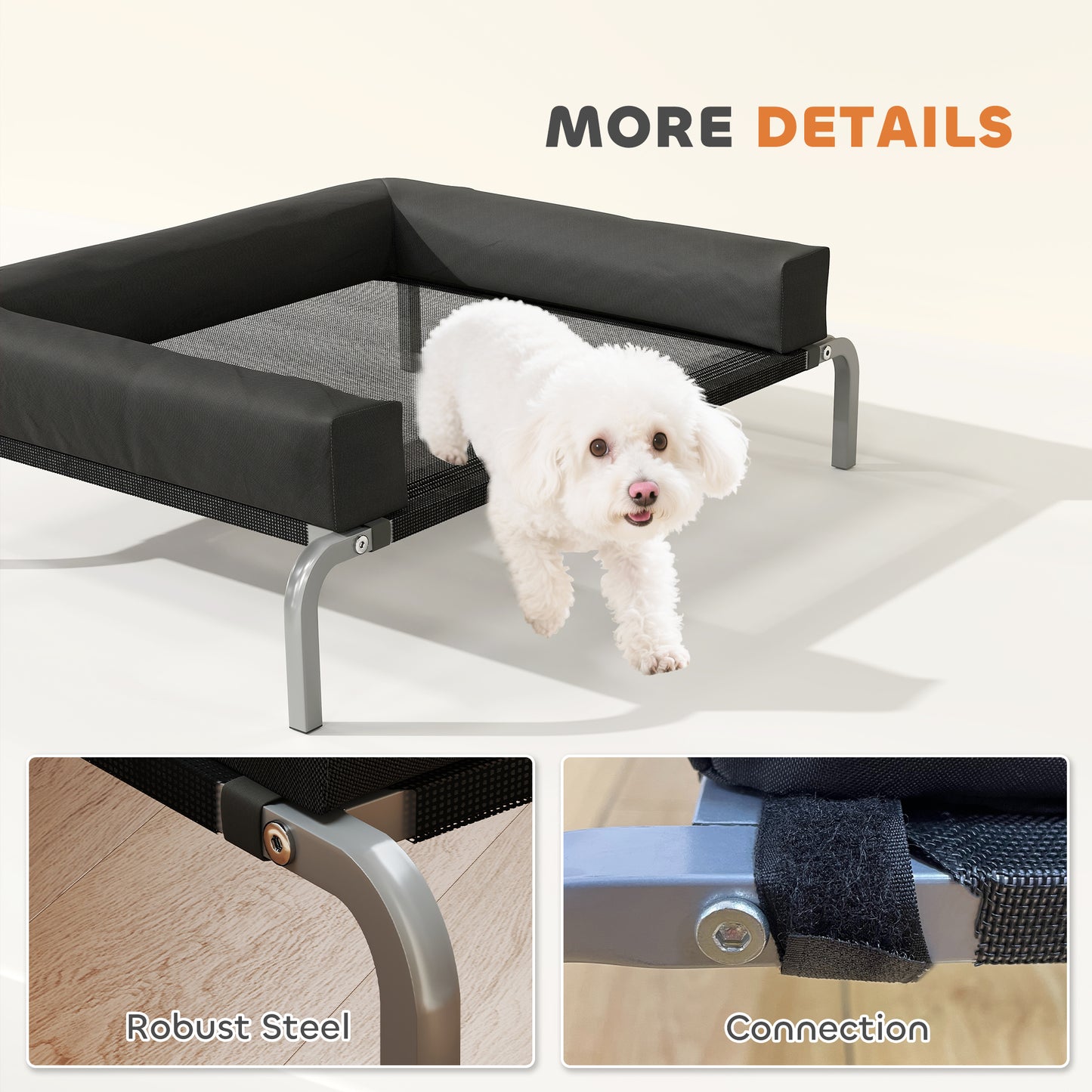 PawHut Elevated Dog Bed with Removable Bolsters, Raised Dog Bed for Small Breeds, Portable Indoor & Outdoor Pet Cots, Black