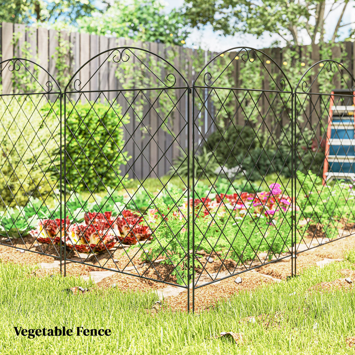 Outsunny 43in x 11.5ft Decorative Garden Fencing, Rustproof Metal Wire Picket Fence Panels, Black