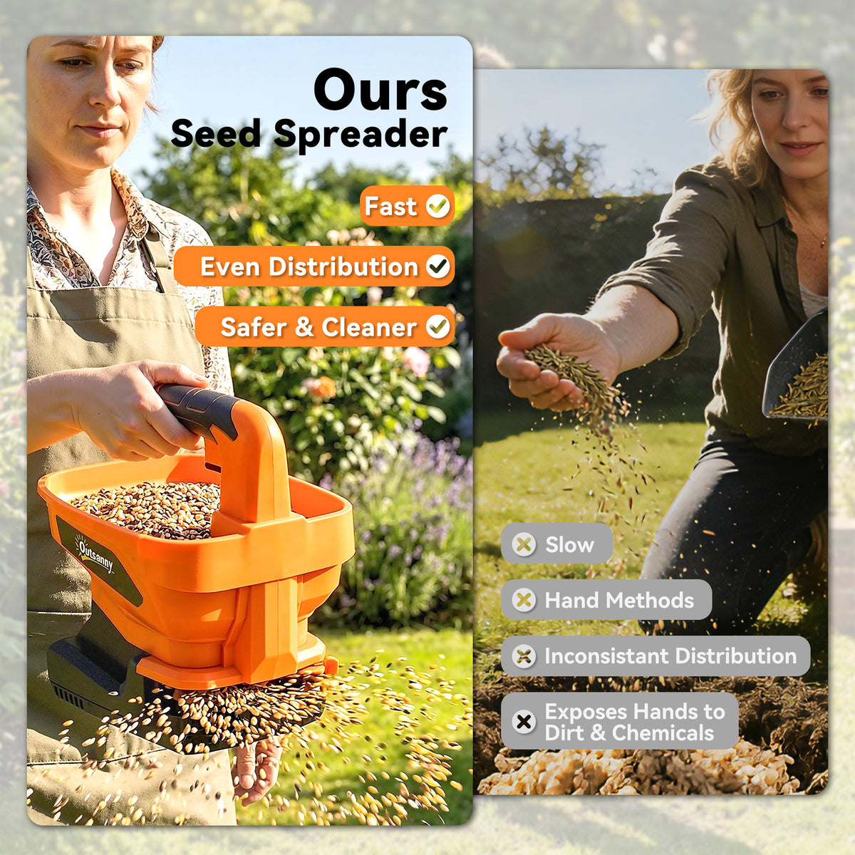 Outsunny Cordless Spreader, 3.3L Handheld Seed Spreader with Adjustable Scatter Width, Adjustable Flow, USB Charging Cable