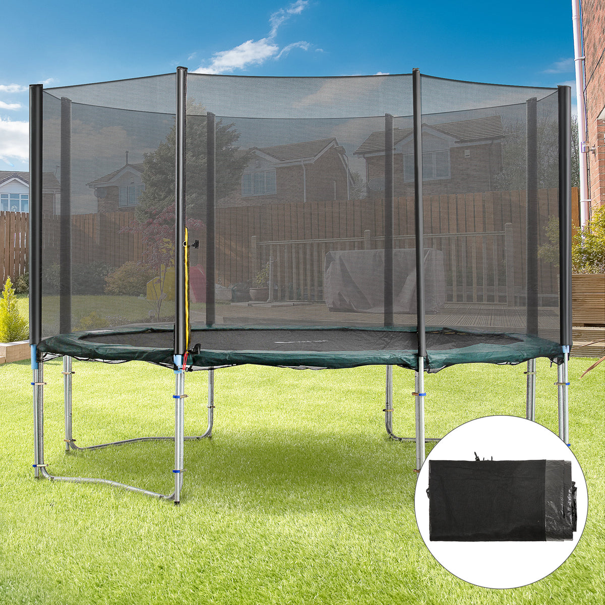HOMCOM 13ft Trampoline Net Replacement Safety Net Enclosure Net Spare w/ 8 Poles