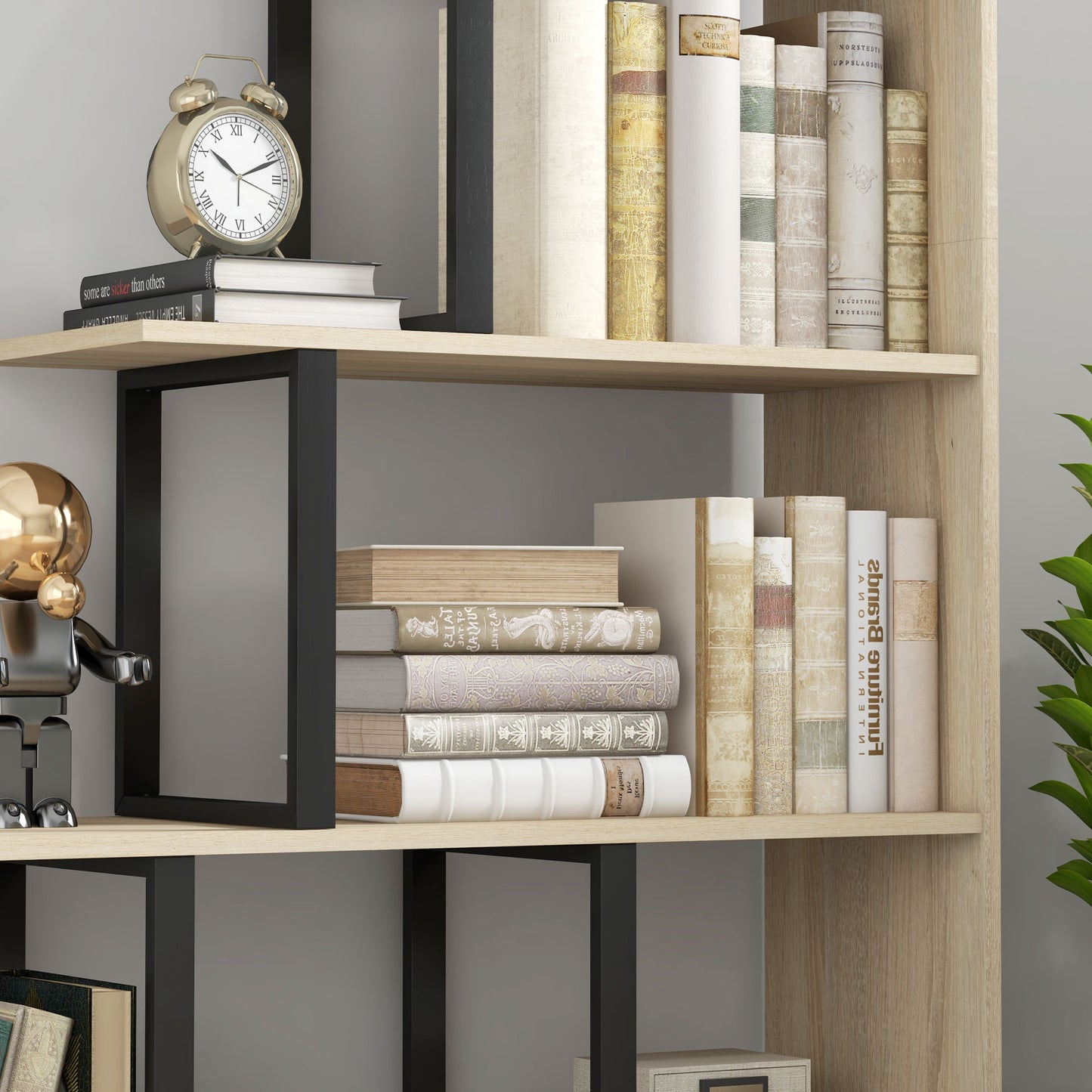HOMCOM 5-Tier Bookcase, Wooden Ladder Bookshelf Display Stand, Oak