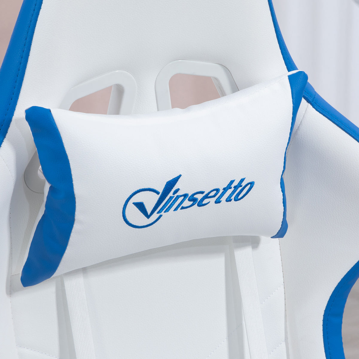 Vinsetto Gaming Chair, Computer Gamer Chair with Reclining High Back, Headrest, Lumbar Support, Footrest, Swivel Wheels, PU Leather, Adjustable Height for Home, White and Blue