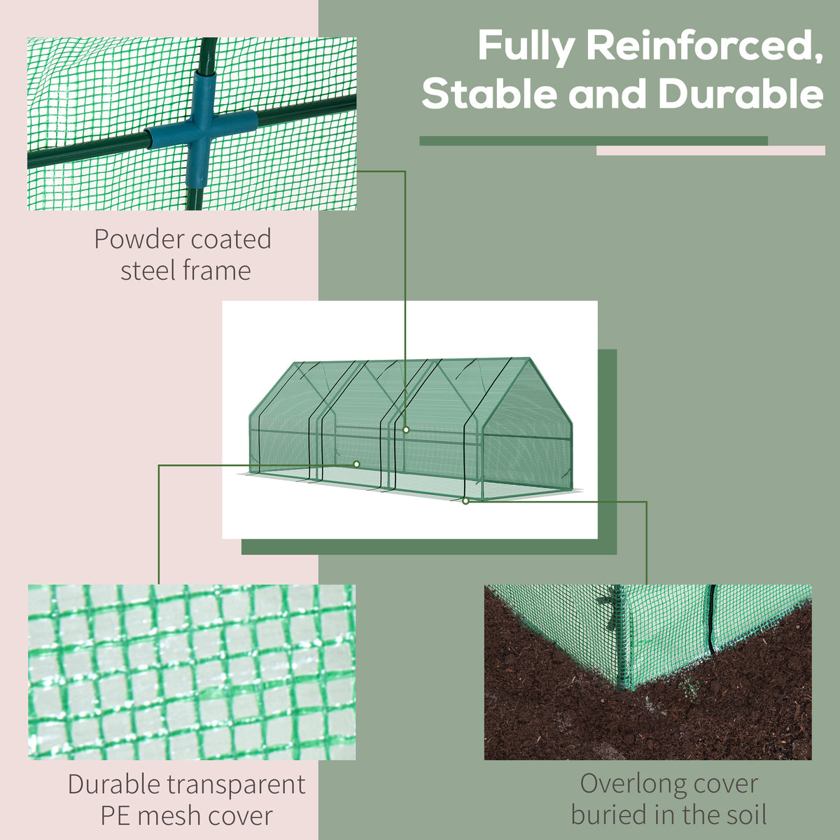 Outsunny green mesh greenhouse with a reinforced steel frame and soil-burying cover edges