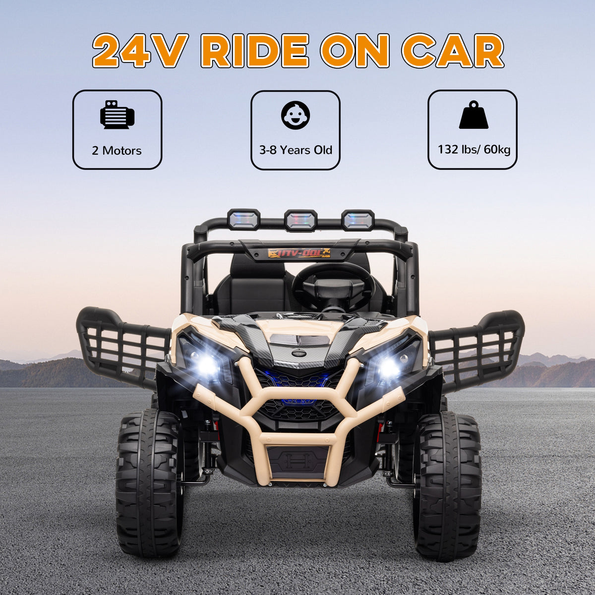 AIYAPLAY 24V 2 Seater Kids Electric Car with Remote Control, Suspension System, Slow Start, 3 Speeds, for 3-8 Years, Khaki