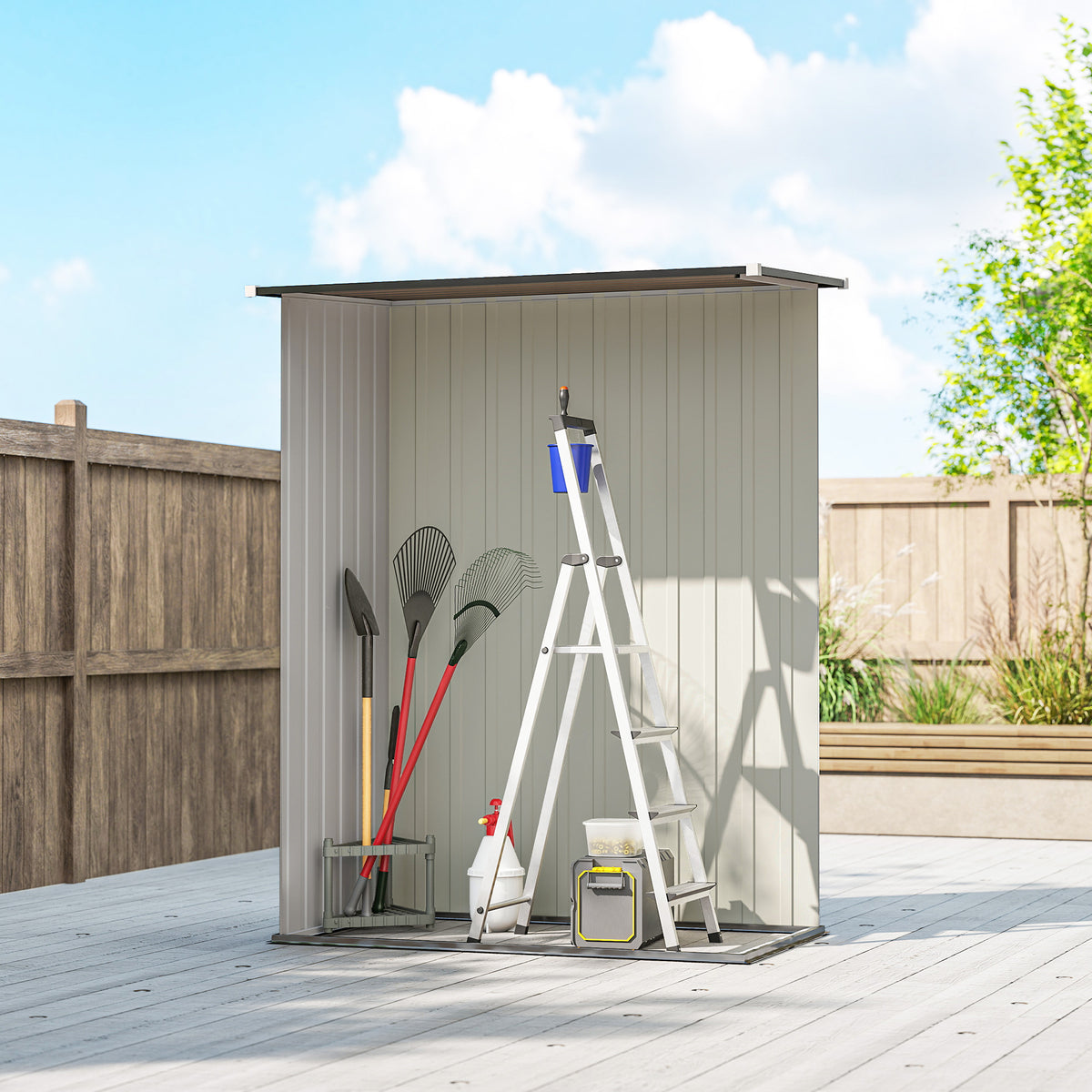 Outsunny 5ft x 3ft Garden Storage Shed, Galvanised Outdoor Metal Shed Waterproof with Sloped Roof, Lockable Door for Patio Tools, Equipment, Brown