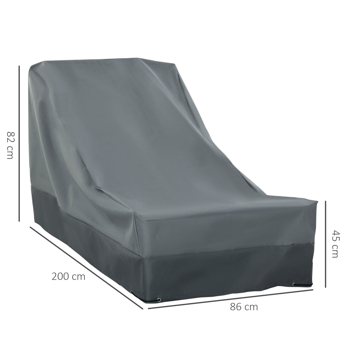 Outsunny rectangular patio furniture cover in dark gray, with dimensions marked at 200 x 86 x 82 cm