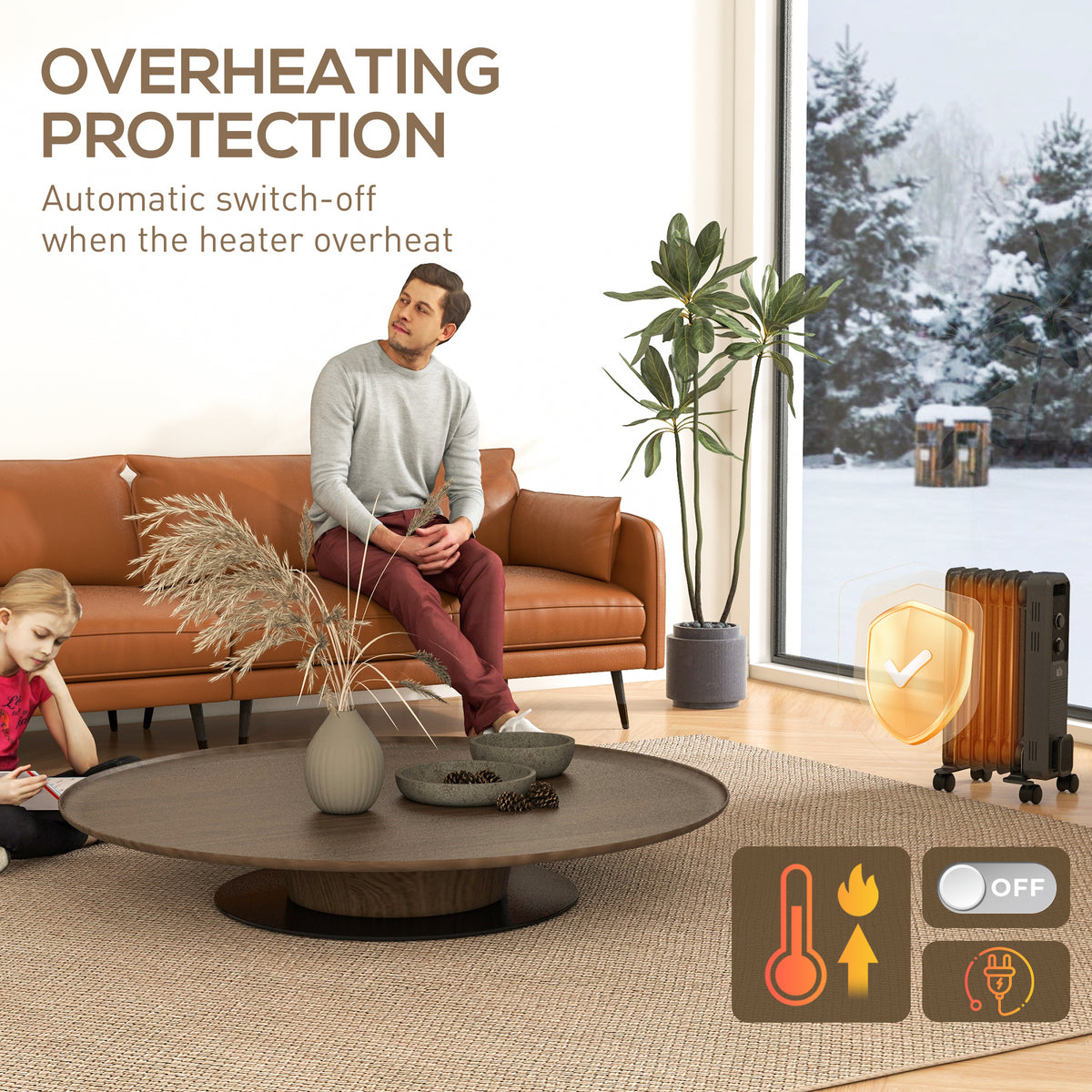 HOMCOM oil-filled radiator with caster wheels and overheating protection indicator