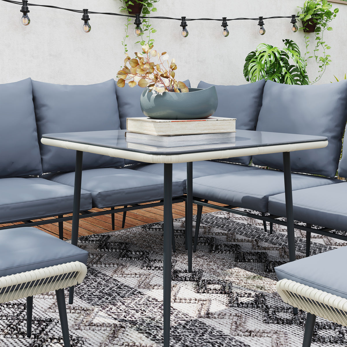 Outsunny Six-Piece Rattan Strong Garden Sofa Set with Removable and Washable Covers - Grey