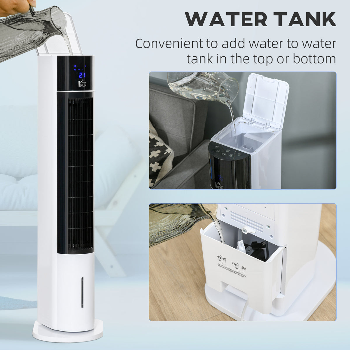 HOMCOM Portable Air Cooler, 3L Tank Evaporative Ice Cooling Tower Fan with 3 Modes, 3 Speeds, Remote, Timer, 60° Oscillating, Portable Swamp Cooler for Home Bedroom, White