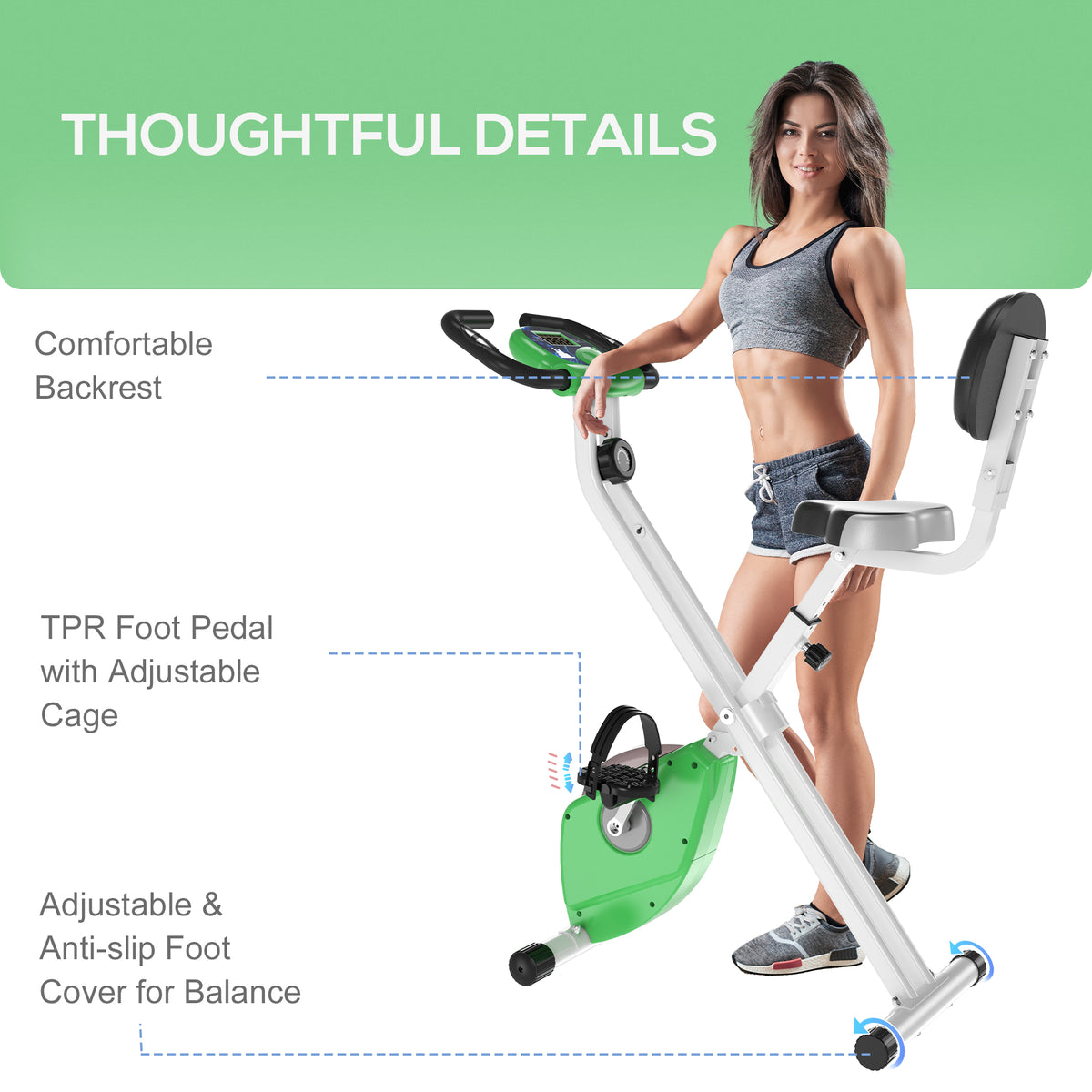 HOMCOM Folding Exercise Bike, Fitness Bicycle Indoor Trainer, Quiet 8-Level Magnetic Resistance, with LCD Monitor, Pulse Sensor and Wheels for Sport Maison and Cardio Training, Green