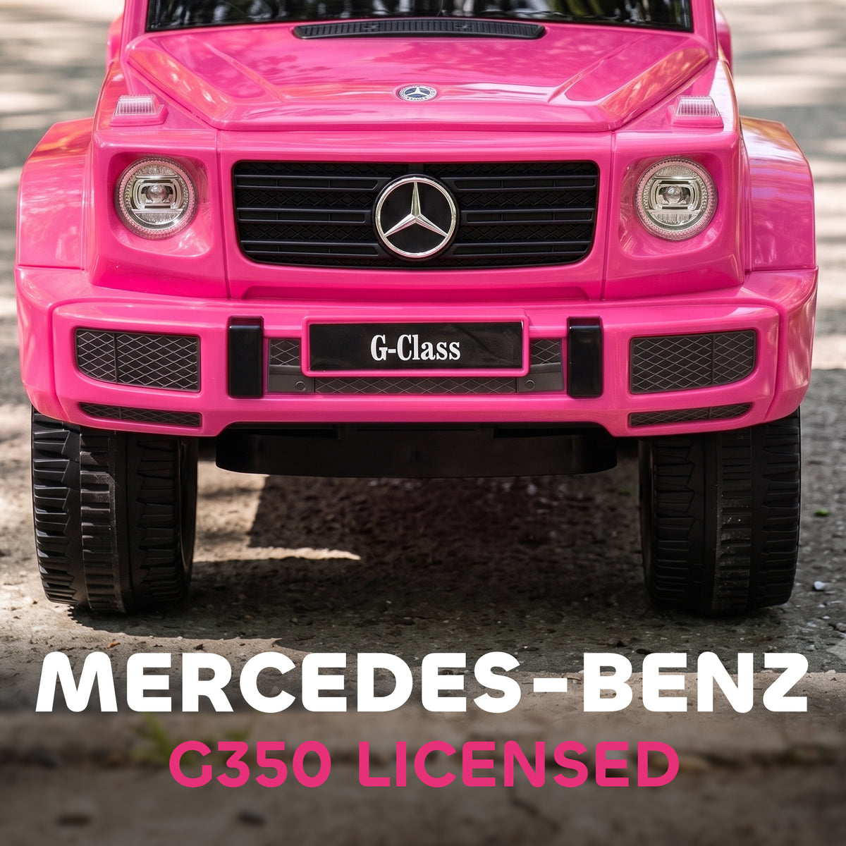 Pink Mercedes-Benz G350 ride-on car front grille, headlights and treaded wheels