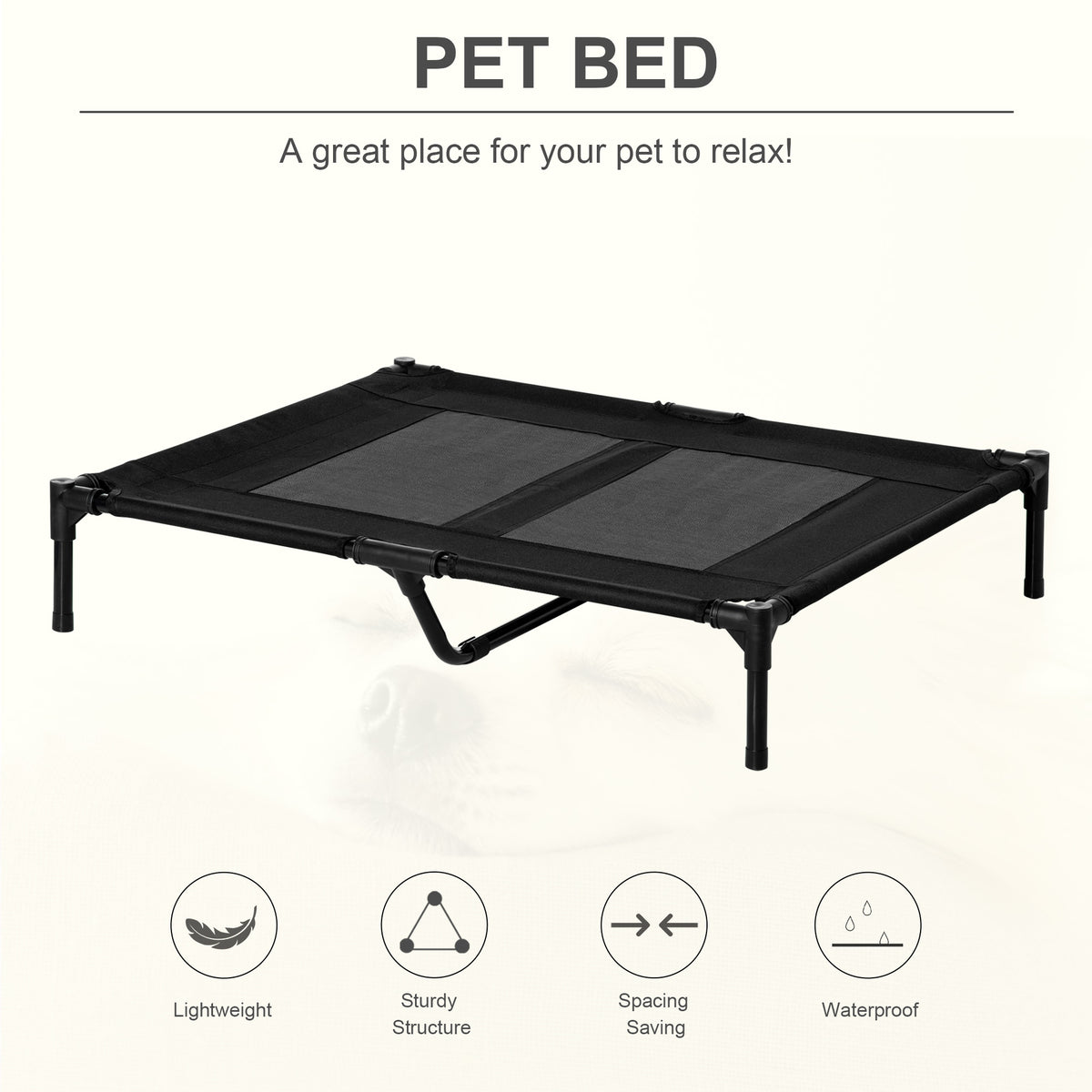 PawHut elevated pet bed with lightweight metal frame and mesh sleeping surface