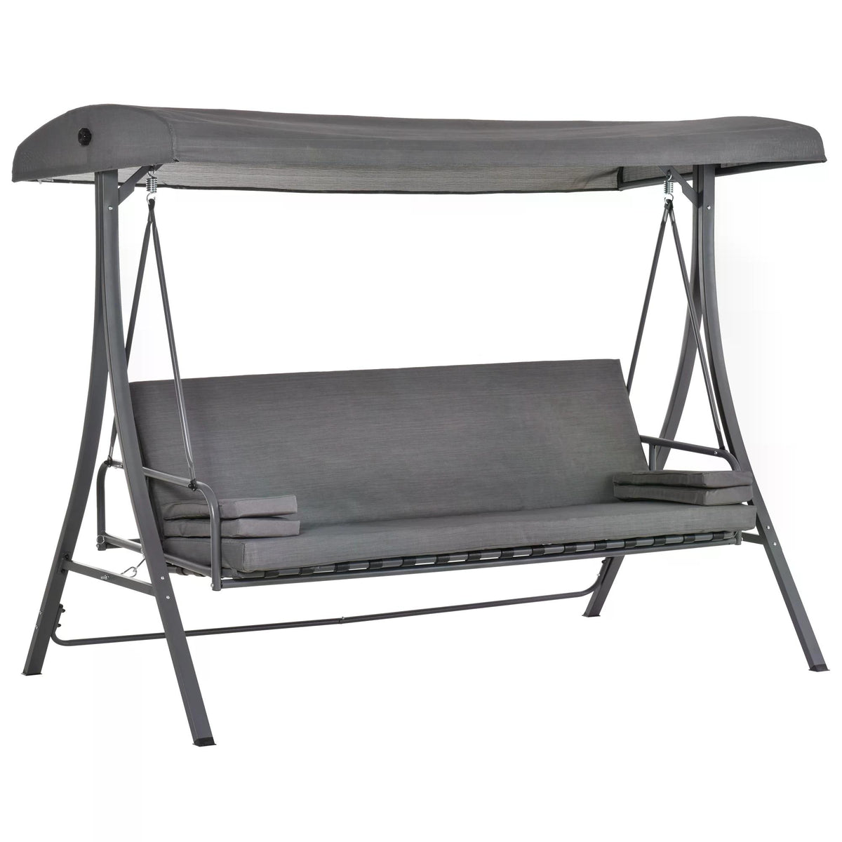 Outsunny gray three-seat patio swing chair with canopy and padded seat