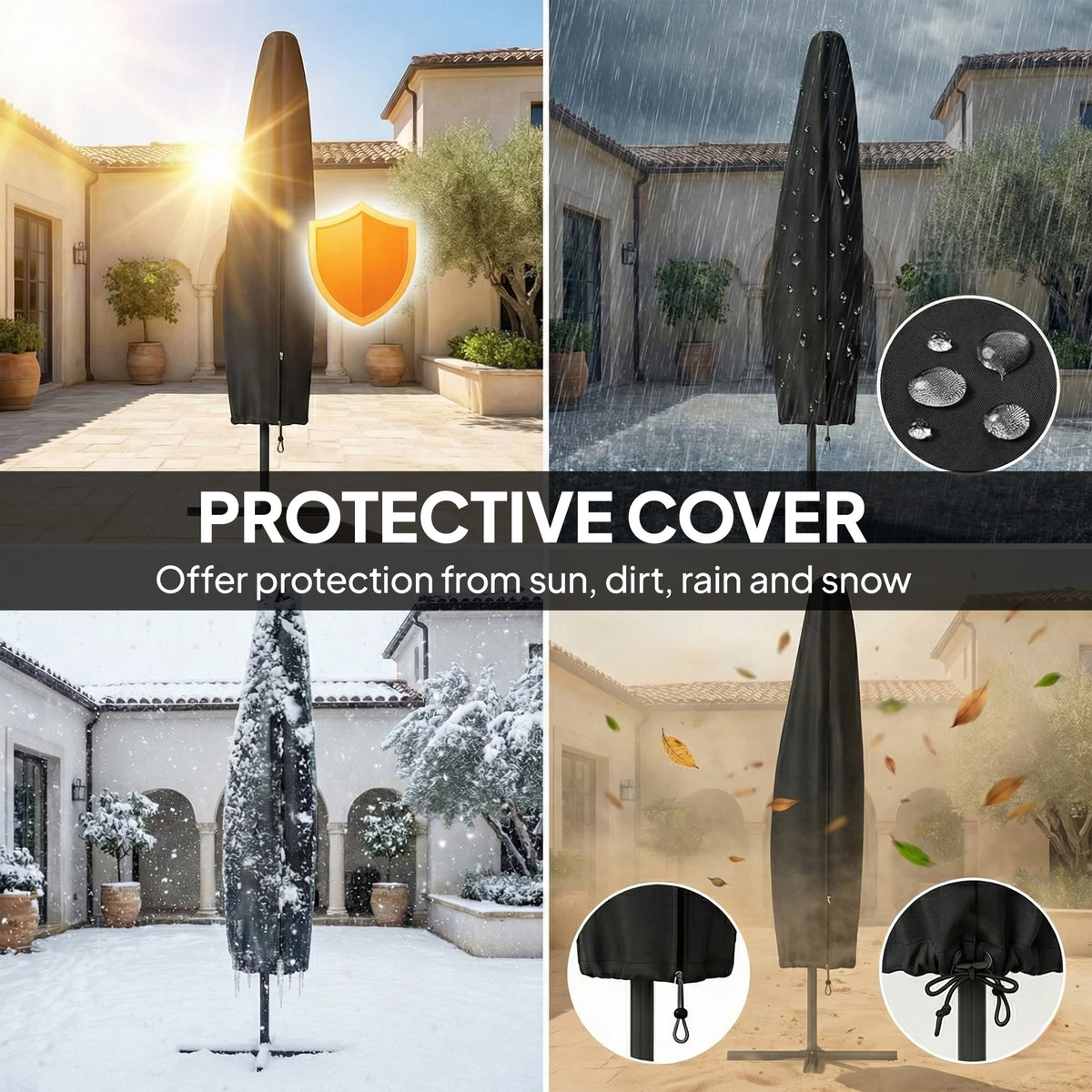 Outsunny 3 m Garden Cantilever Parasol with LED Solar Light, Round Overhanging Umbrella with 360° Rotation, Cover, Wine Red