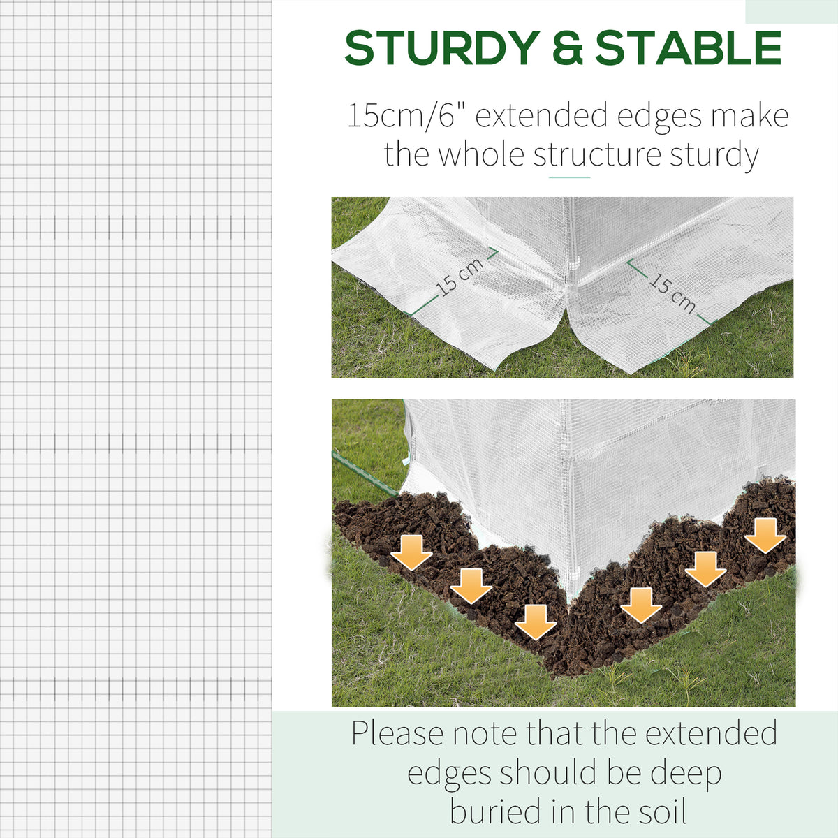 Outsunny greenhouse cover edge with 15 cm extensions for burying in soil