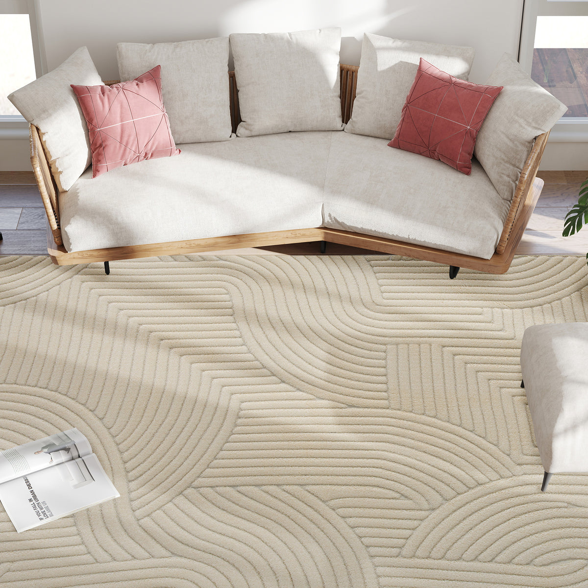 HOMCOM Modern Geometric Rug, Thick Plush, Non-Slip, 160 x 120 cm – Cream, Living Room/Bedroom/Office