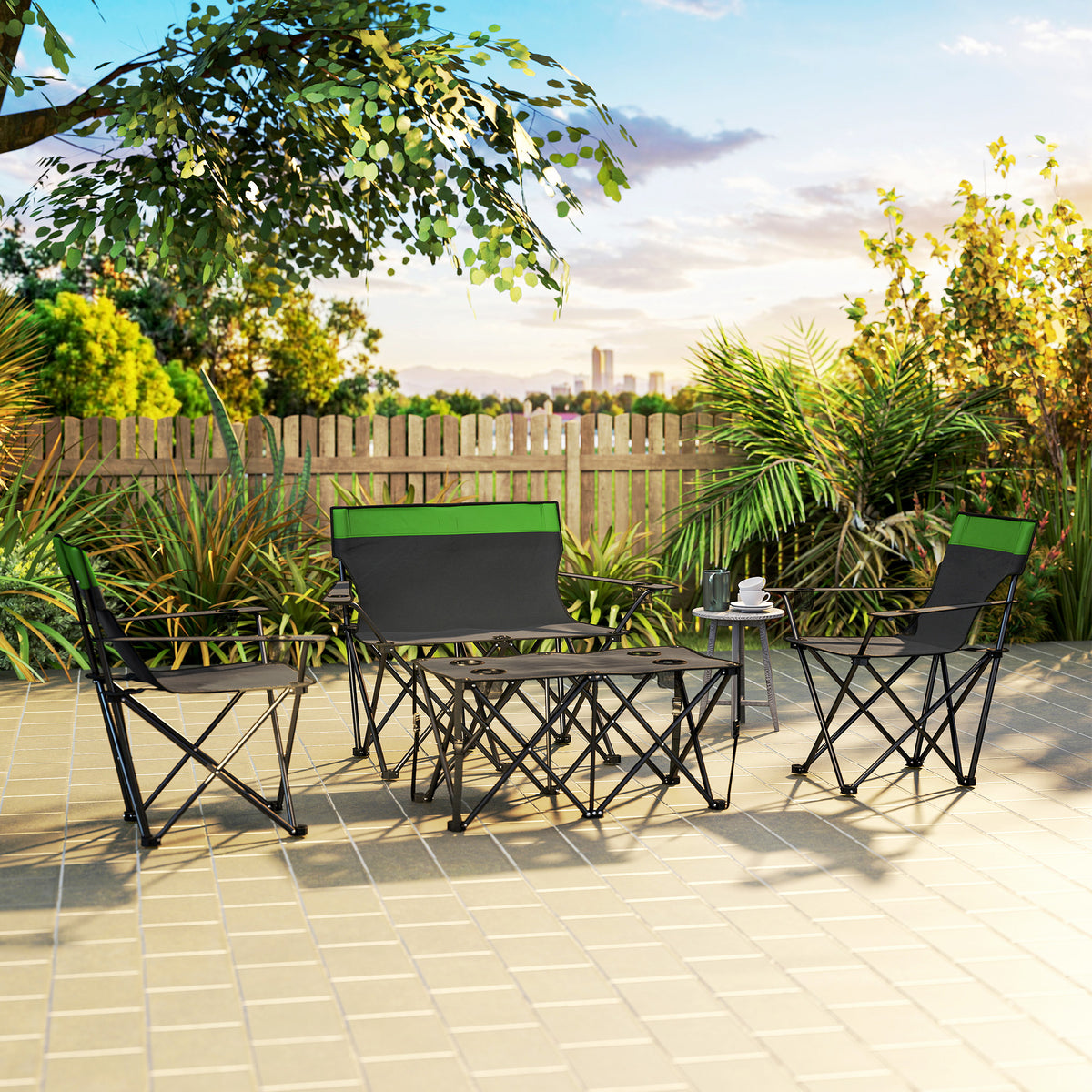 Outsunny Four-Piece Portable Picnic Table Set - Green