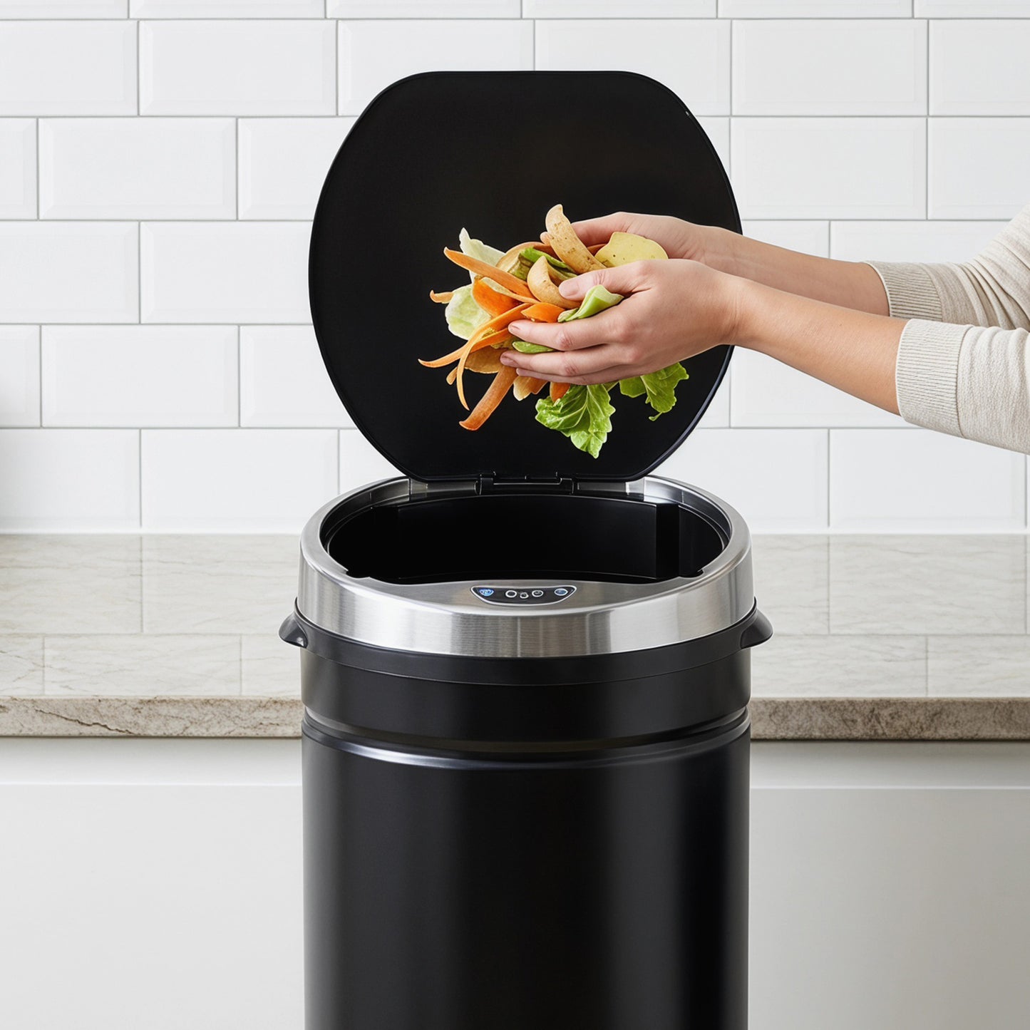 HOMCOM 50L Automatic Motion Sensor Rubbish Bin with Fingerprint Resistant, Stainless Steel, Black