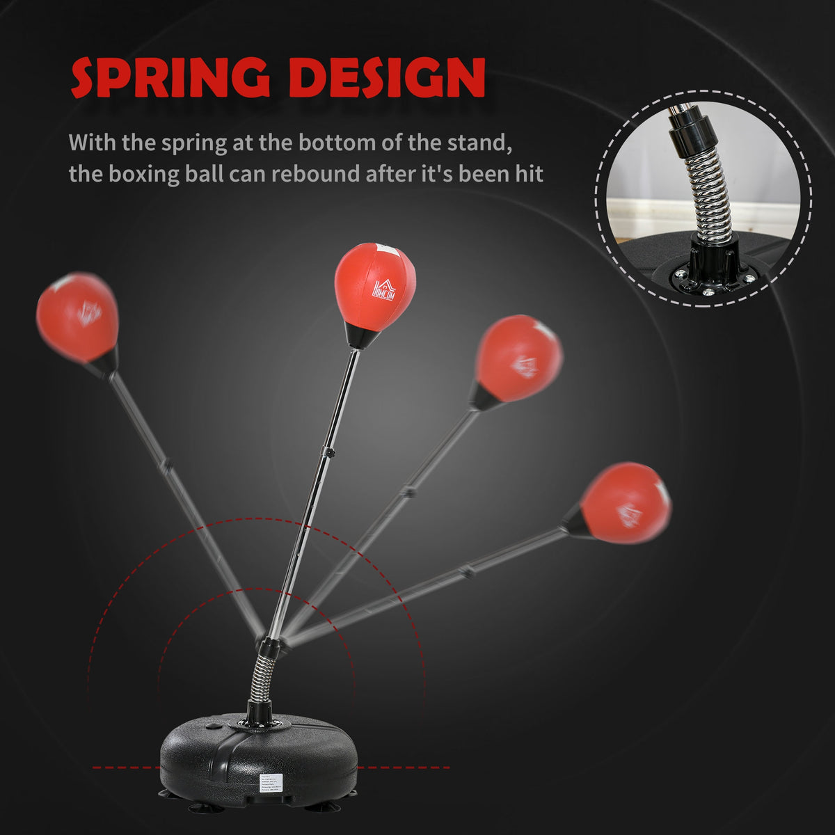 HOMCOM spring-mounted punching bag shown rebounding in multiple directions