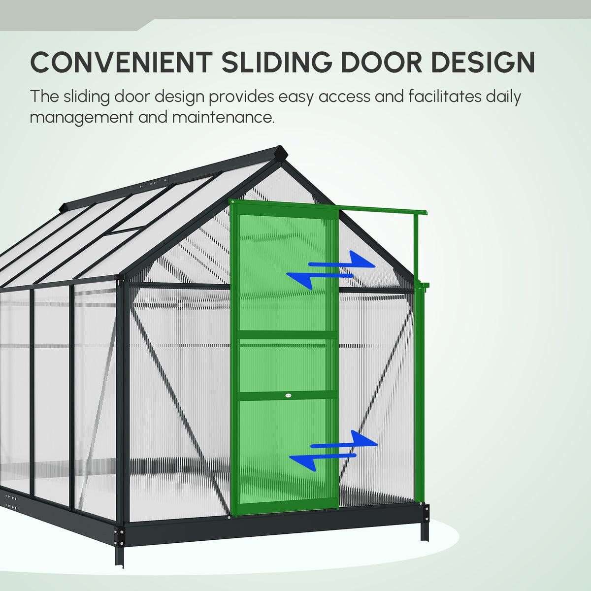 Outsunny greenhouse with sliding door highlighted