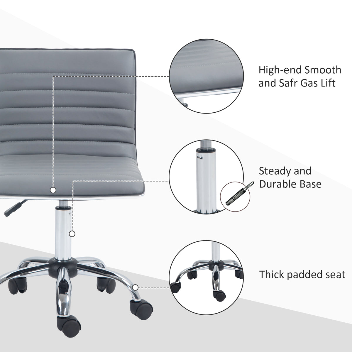 HOMCOM office chair details showing padded seat, gas lift and chrome base