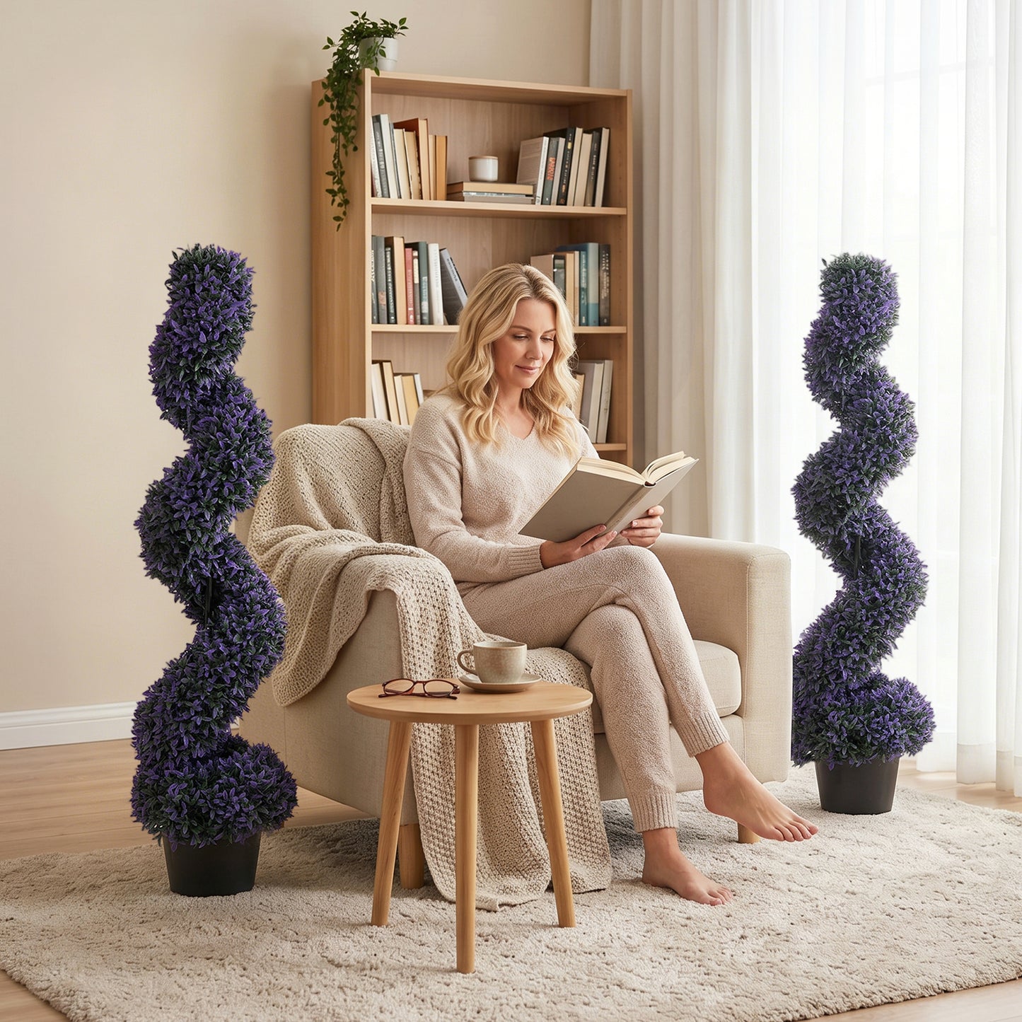 HOMCOM Decorative Artificial Plants Set of 2, UV Resistant Fake Plants in Pot for Indoor Outdoor Decor, 120 cm, Purple