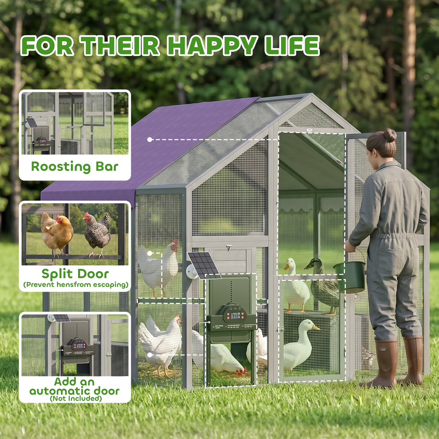 PawHut Large Walk In Chicken Run with Waterproof & Anti-UV Cover, for 6-8 Chickens, for Garden, Farm, 5.5' x 6' x 6'