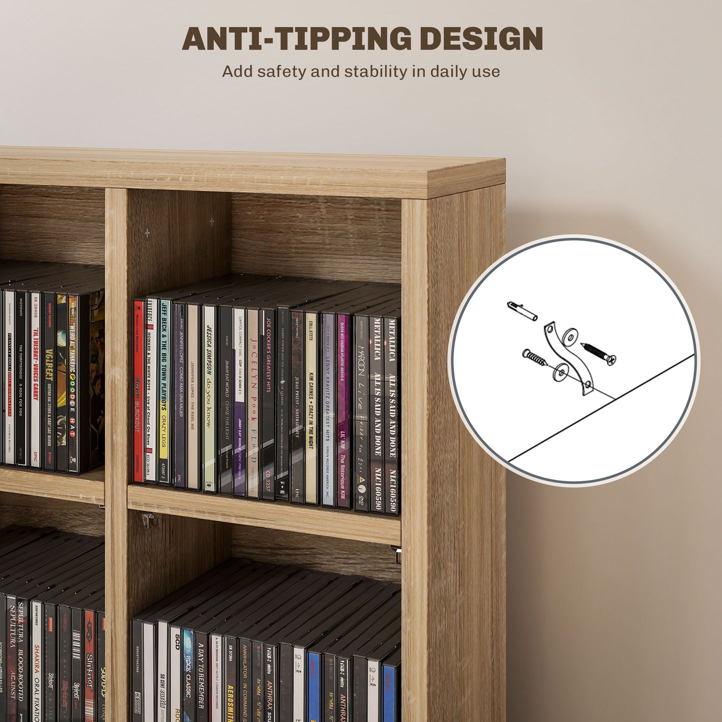 HOMCOM CD Storage Unit with Adjustable Shelves, Suitable for up to 456 CDs, 89 x 130.5 cm, Nature Wood Finish