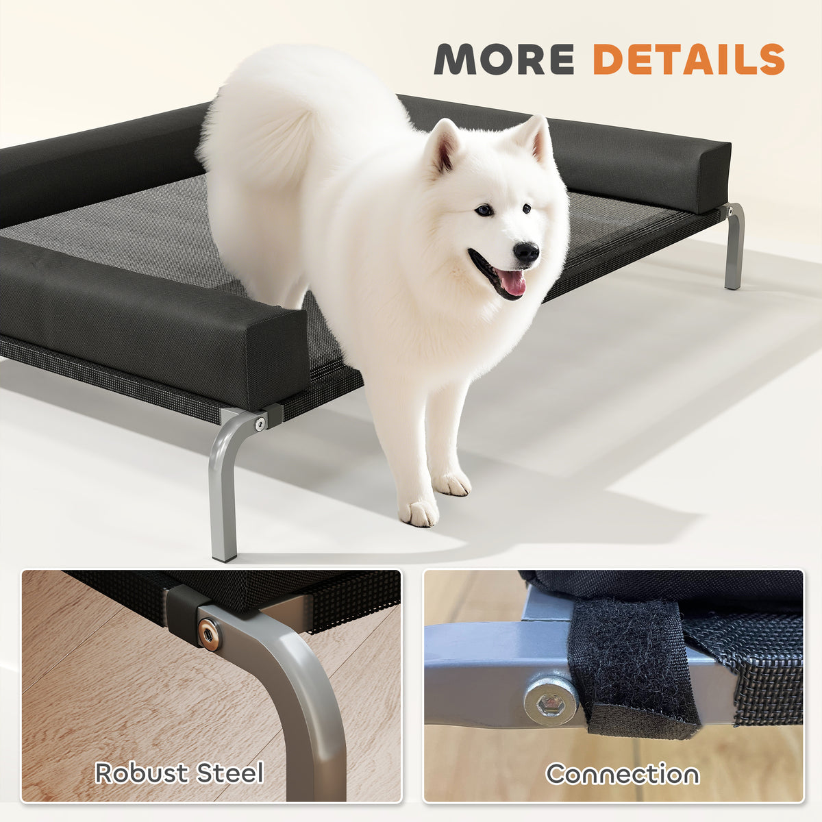 PawHut Elevated Dog Bed with Removable Bolsters, Raised Dog Bed for Large Breeds, Portable Indoor & Outdoor Pet Cots, Black
